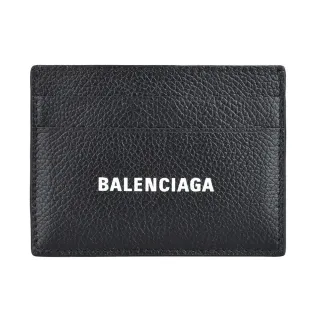 【Balenciaga 巴黎世家】BALENCIAGA巴黎世家 LOGO開放式壓紋小牛皮4卡卡片夾(黑)