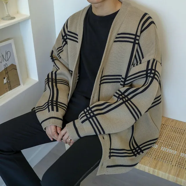 【巴黎精品】現貨+預購 針織外套長袖毛衣(休閒V領線條排扣男外套3色a1io16)