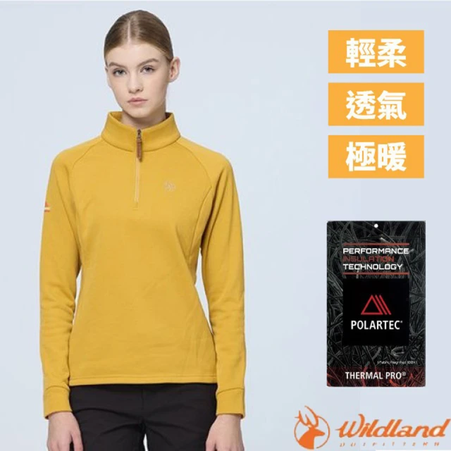 Wildland 荒野 女 Polartec 彈性類羊毛半開襟保暖排汗衣_透氣.吸濕快乾(P2619-124 藤黃色)