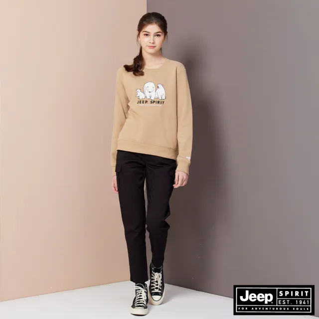 【JEEP】女裝 工裝風口袋率性長褲(黑色)