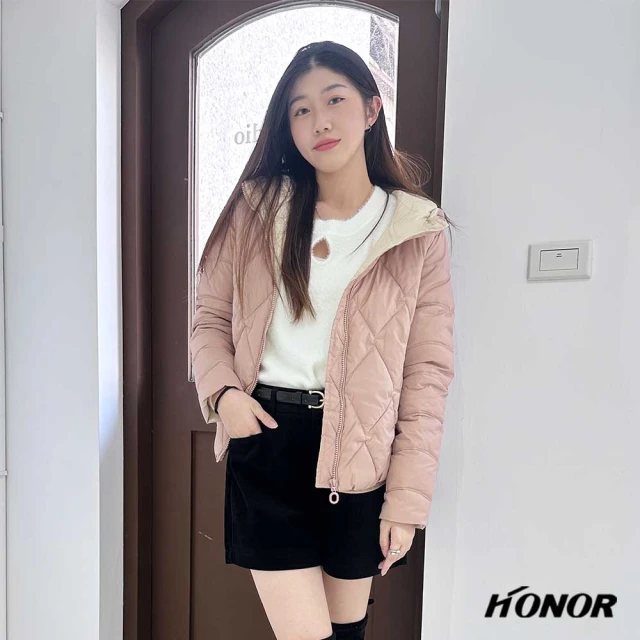 HONOR 山形屋 時尚輕暖菱格鋪棉外套-粉