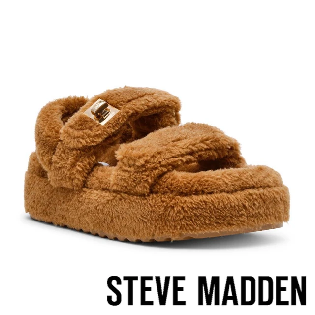 steve madden BIGMONA-F 可愛毛毛雙帶涼鞋(棕色)