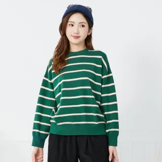 【betty’s 貝蒂思】後排釦條紋圓領長袖針織上衣(綠色)