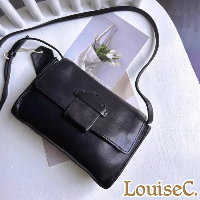 【LouiseC.】雙11 Tree House 植鞣革牛皮 簡約復古翻蓋磁釦 斜背真皮方包 2色 真皮包包 GK5185