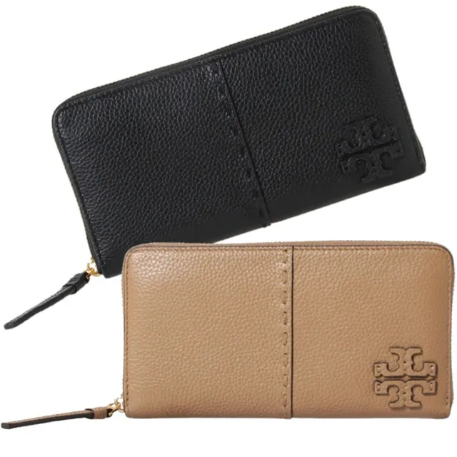 【TORY BURCH】MCGRAW專櫃款皮革T LOGO拉鍊式長夾(2色)
