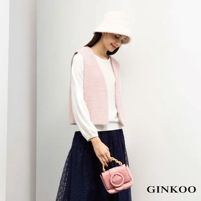 【GINKOO 俊克】圓領燙鑽針織上衣