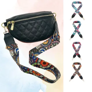 【Belinda】百花齊放金釦尼龍真皮肩背帶3.5cm(真皮包包 藍粉/紅粉/藍綠/花橘)