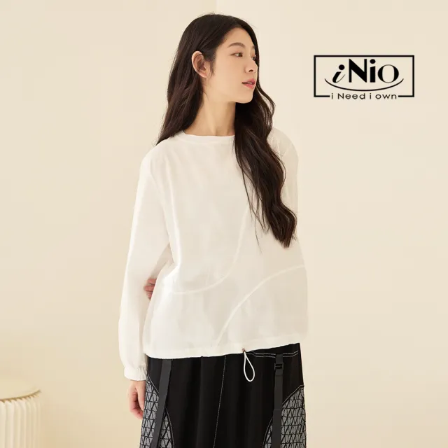 【iNio 衣著美學】長袖上衣 現貨 圓紋拼接 圓領 長袖棉T CDW1751