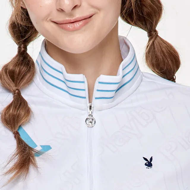 【PLAYBOY GOLF】女款字體印花吸濕排汗立領長袖上衣-白(吸濕排汗/GOLF/高爾夫球衫/KA24220-87)