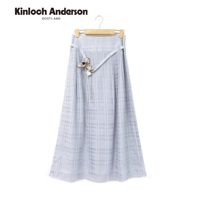 Kinloch Anderson 金安德森女裝 浪漫隱格附腰帶蝴蝶結造型長裙(KA1364011 灰藍/藏青)