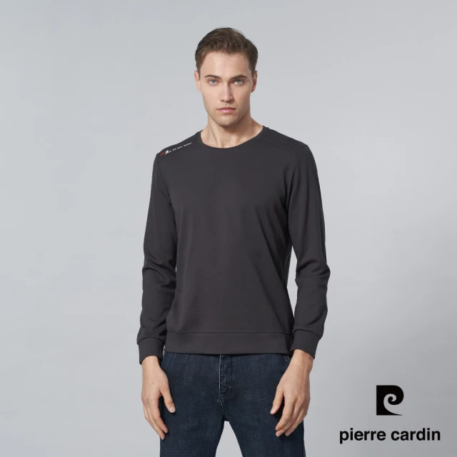 pierre cardin 皮爾卡登 商務休閒 男款 素色圓領長袖上衣-灰色(5245260-96)