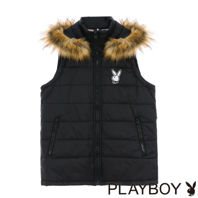 【PLAYBOY】可拆帽鋪棉收腰背心(黑色)