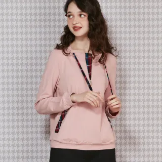 【Kinloch Anderson】金安德森女裝 氣質連帽格紋抽成蝴蝶結口袋造型長袖上衣(KA1363011 深粉/黑)