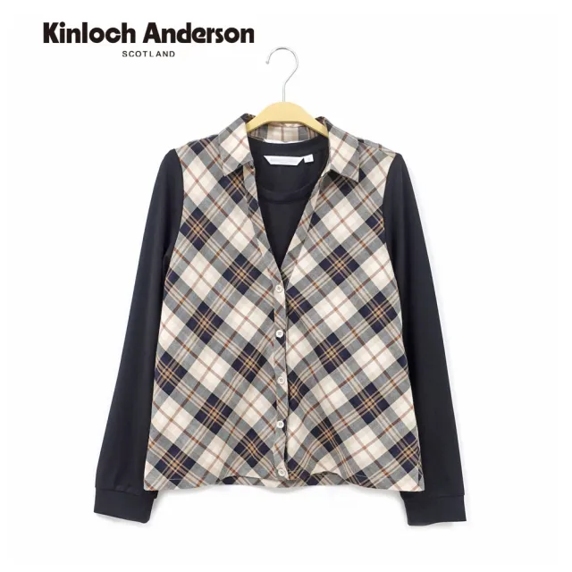 【Kinloch Anderson】金安德森女裝 經典格紋假兩件襯衫式造型長袖棉質上衣(KA1365303黑色)