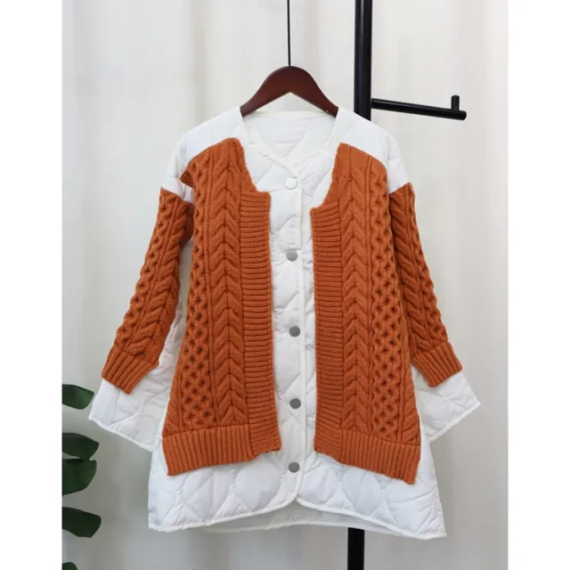 【米蘭精品】現貨+預購 針織外套長袖毛衣(撞色拼接菱格棉服針織女外套3色74jl31)