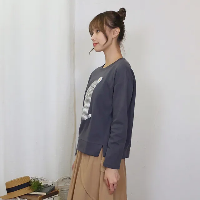 【Hana Mokuba】花木馬日系女裝趣味造型貼布休閒圓領長袖上衣(T恤)
