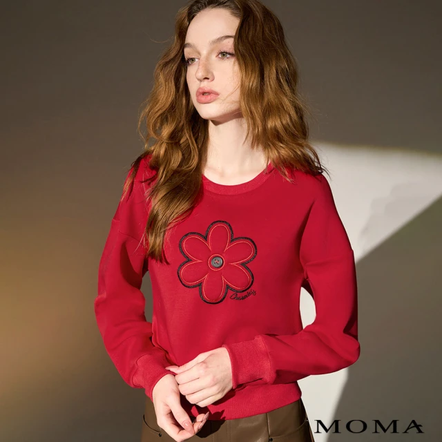 MOMA 可愛花朵刷毛短版太空棉上衣(兩色)