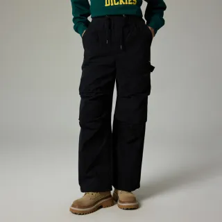 【Dickies】女款黑色側邊工具環膝部壓褶多口袋設計工裝長褲｜DK0A87HCBLK