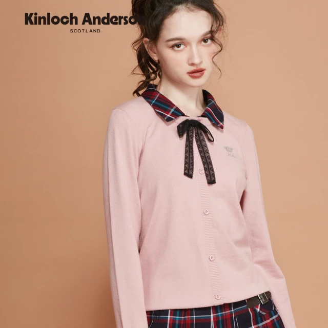 Kinloch Anderson 金安德森女裝 氣質甜美格紋領結造型長袖針織上衣(KA1369023 深紅/黑)