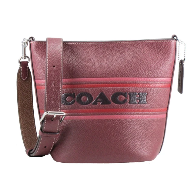 COACH 中型包-壓印LOGO皮革手提/肩背/斜背水桶包(葡萄紫)