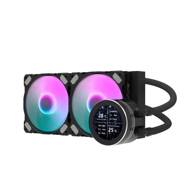 【darkFlash 大飛】大飛 Nebula DN240S LCD 一體式 水冷 CPU 散熱器-黑色(全新 2.1 吋 IPS 水冷頭顯示螢幕)
