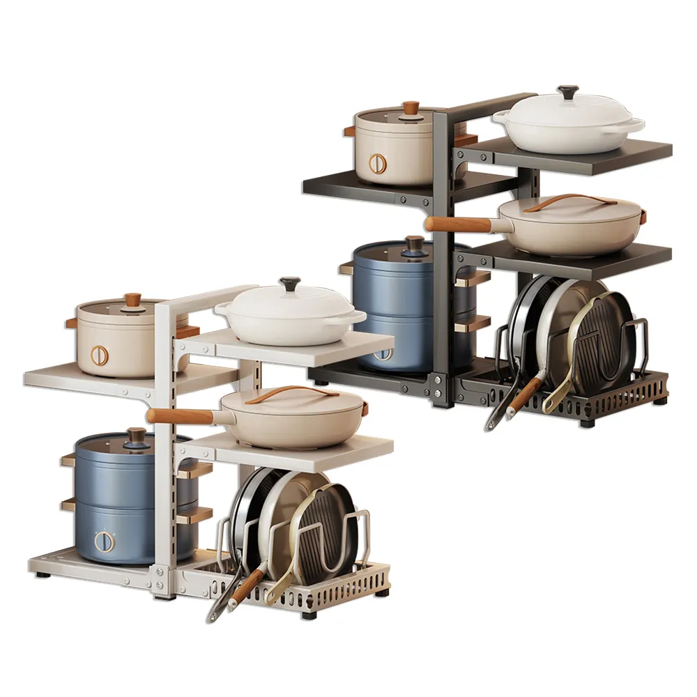 【居家cheaper】可調式五層雙向鍋具架-二代(下水槽架/檯面收納架/菜架/廚房架/書架/桌上架/鍋蓋架)