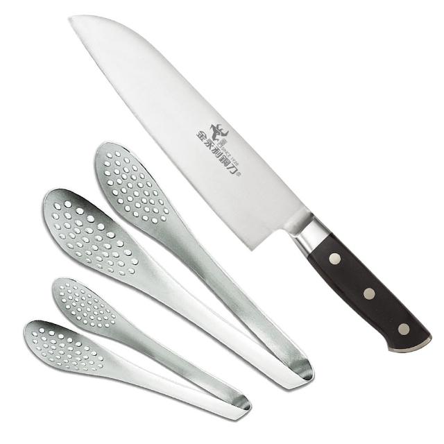 【金永利】電木系列F8三德刀18cm+304不銹鋼料理瀝油夾小+中(3入組)