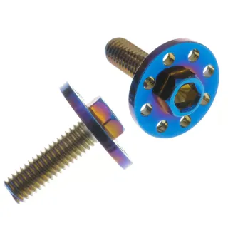 【Supamoto】不鏽鋼車牌螺絲—彩鈦法蘭(圓孔鏤空/M6/大牌照/白鐵/六角螺絲)