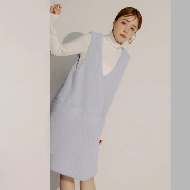 【OB 嚴選】混色仿水貂絨寬版背心洋裝 《DA10211》