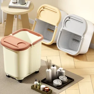 【Dagebeno荷生活】高桶大容量隔熱保溫按摩泡腳桶 帶蓋滾珠按摩驅寒放鬆泡腳桶(大號1入)