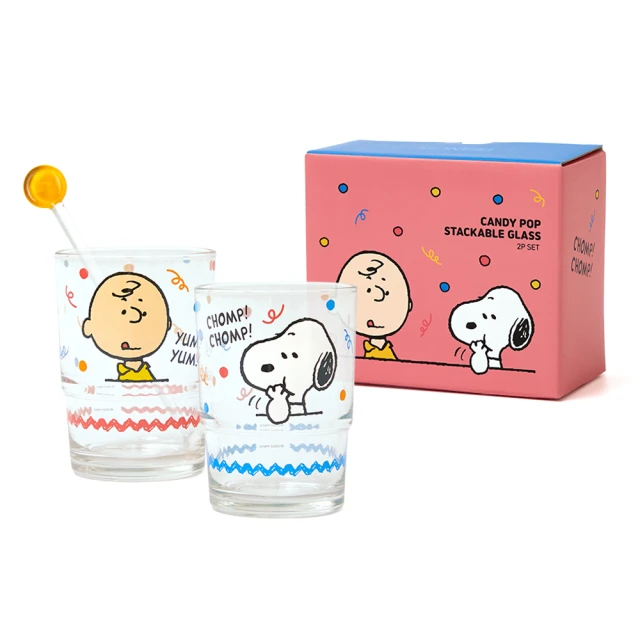 SNOOPY 史努比 韓國HnFriends 玻璃杯二入組 附攪拌棒 吃糖