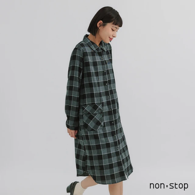 non-stop 復古格紋襯衫領洋裝-1色