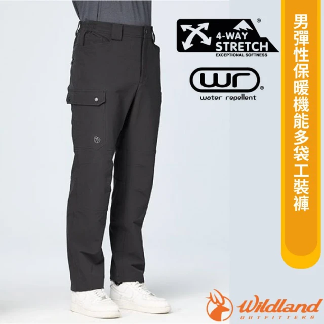 Wildland 荒野 男 彈性保暖機能多袋工裝褲.休閒運動褲.工作褲(0B22318-165 印黑色)