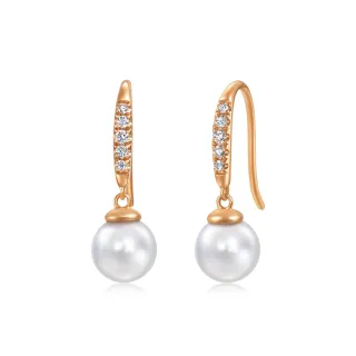 【點睛品】Daily Luxe 珍珠美學 18K玫瑰金鑽石耳環(一對)