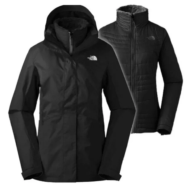 【The North Face】女 防風防水透氣耐磨連帽兩件式外套.夾克/風雨衣(3L93 黑 N)