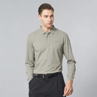 【pierre cardin 皮爾卡登】休閒服飾 男款 舒適簡約素色長袖POLO衫-灰綠色(5245285-43)