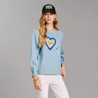 【KERAIA 克萊亞】心心相惜時尚繡花亮片上衣(水藍色)