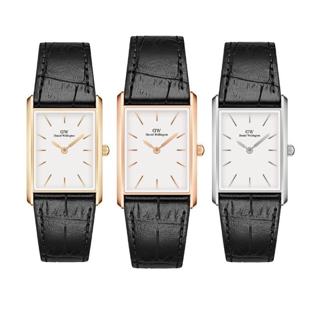【Daniel Wellington】DW 手錶 Bound 35x24mm 摩登寂靜黑皮革方錶(三色任選)