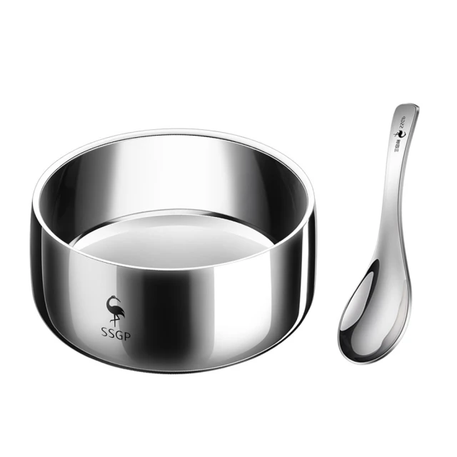 【PUSH!】廚房用品316不銹鋼雙層隔熱飯碗 12CM湯匙兒童碗防燙耐摔湯碗飯碗(碗附湯匙12CM小號E195)
