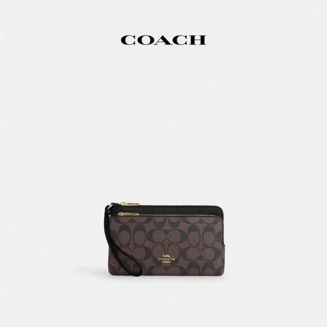 COACH 蔻馳官方直營 經典Logo雙拉鏈錢包-IM/棕色/黑色(CU920)