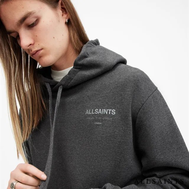 【ALLSAINTS】UNDERGROUND 寬鬆厚實長袖LOGO連帽衛衣 M034NB(寬鬆版型)