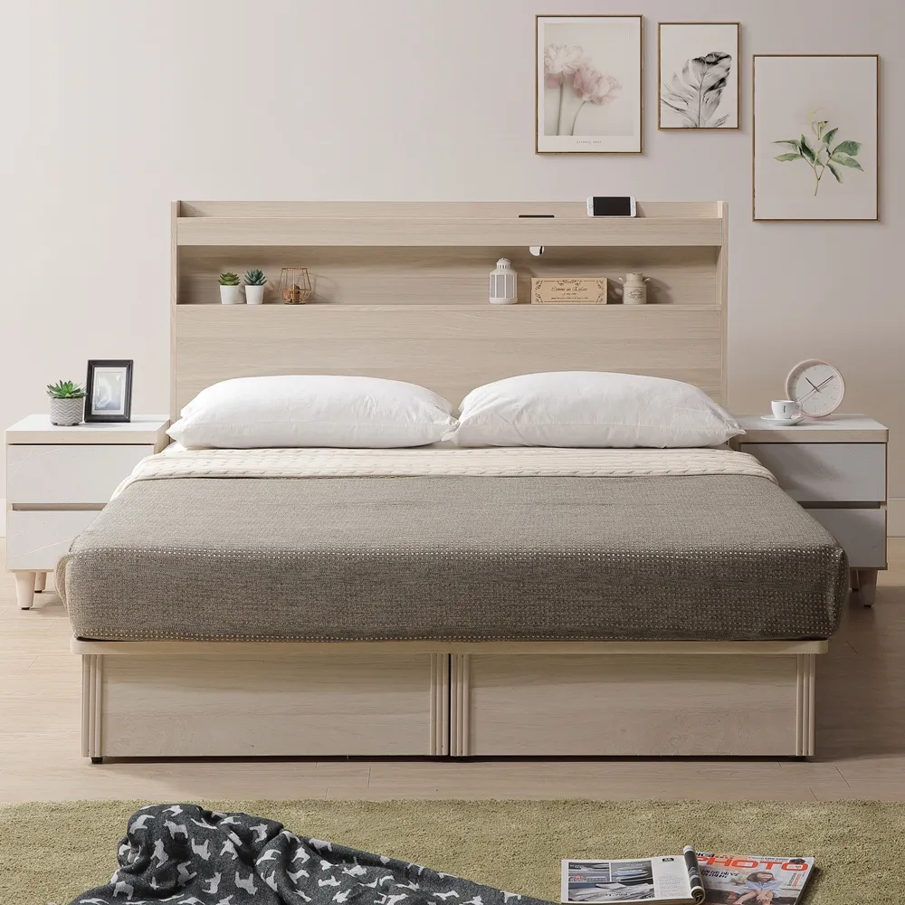 【直人木業】DORA設計風平面床頭側兩抽床組(單人加大3.5尺)