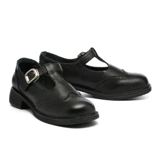 【MISS 21】復古少女牛津T字帶全真皮大頭瑪莉珍高跟鞋(黑)