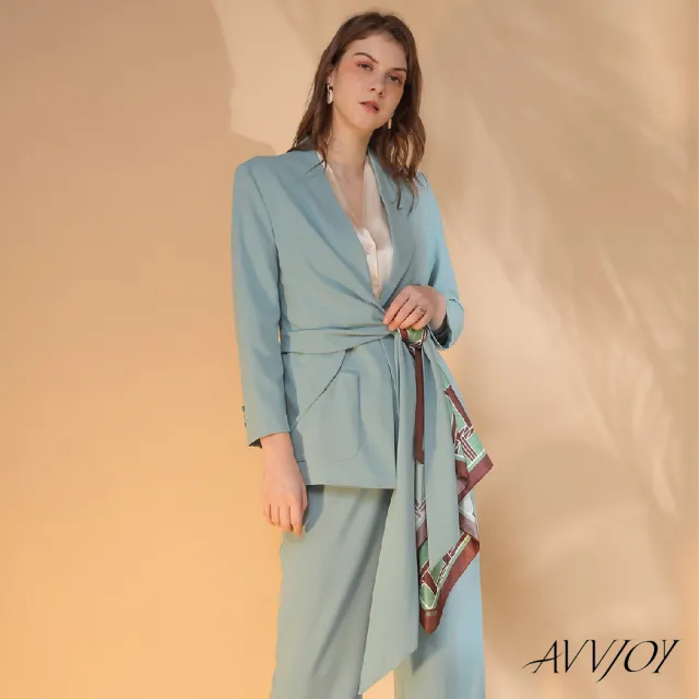 【AVVJOY 艾薇卓爾】設計感綁帶西裝套裝(套裝 外套 小西裝 西裝褲 西裝外套 百搭外套 保暖外套 AVV2244TZ)