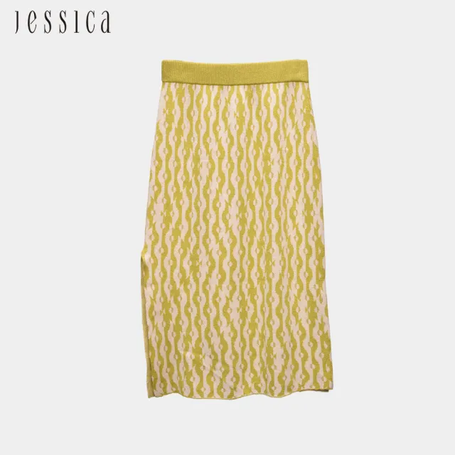 【JESSICA】亮麗獨特條紋羊毛針織開岔長裙J44D00