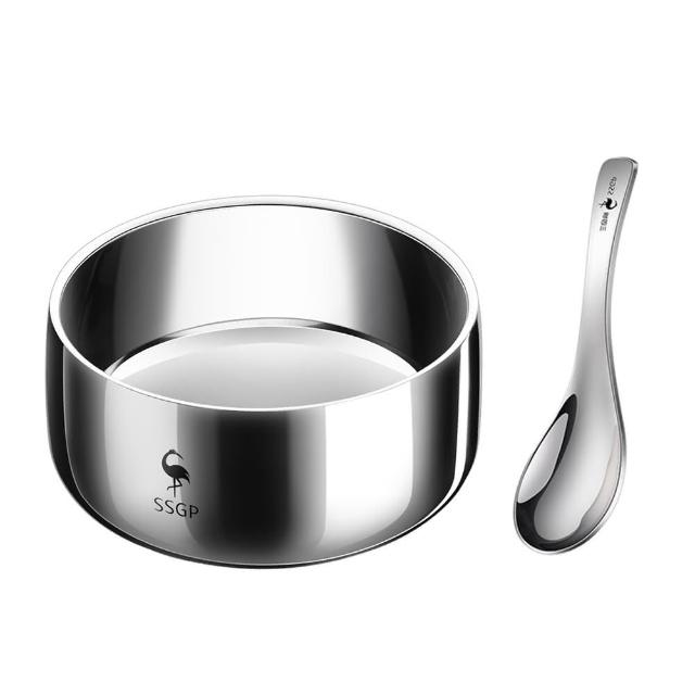 【PUSH!】廚房用品 316不銹鋼碗 13CM碗附湯匙 雙層隔熱飯碗  兒童碗防燙耐摔碗(碗 附湯匙13CM 大號E195-1)