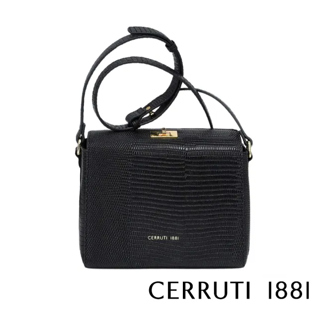 【Cerruti 1881】義大利原裝進口 頂級小牛皮肩背包側背包(黑色 CEBA06770M)