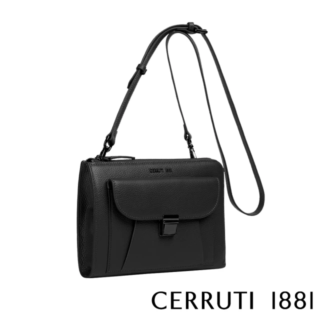 Cerruti 1881 限量2折 義大利頂級小牛皮肩背包側背包 全新專櫃展示品(黑色 CEBO06324M)