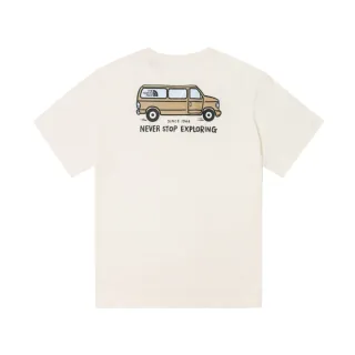 【The North Face 官方旗艦】北面男女款米白色純棉胸前趣味露營車印花寬鬆短袖T恤｜88GHQLI