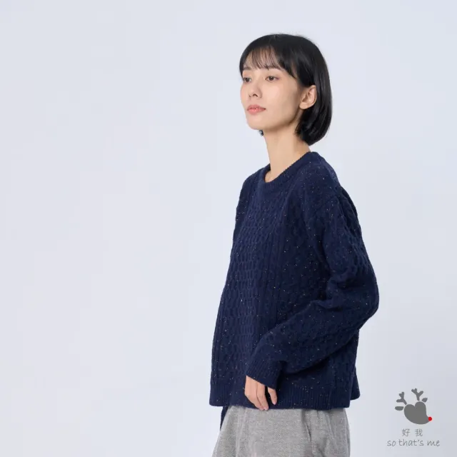 【so that’s me 好我】Jane麻花彩點圓領復古針織衫(深藍)
